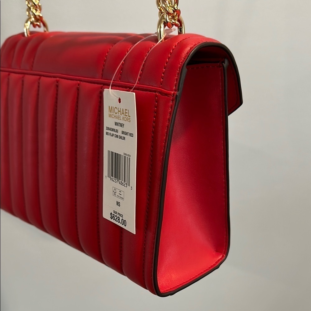 Michael Kors Red Quilted Leather Shoulder Bag - Picture 9 of 13